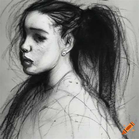 Charcoal Drawing Of A Girl With Flowing Hair On Craiyon