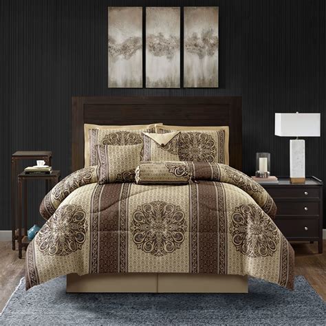 Lanco Medallion 7 Piece Navy Comforter Set Queen Size Jacquard Bedding All Season Bedding Set