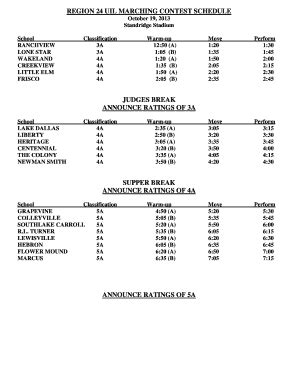 Fillable Online Region Uil Marching Contest Schedule Fax Email Print