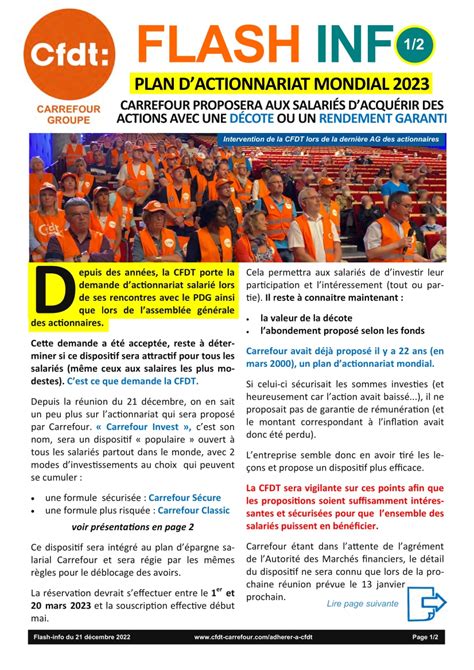 Plan D Actionnariat Mondial Cfdt Coordination Carrefour