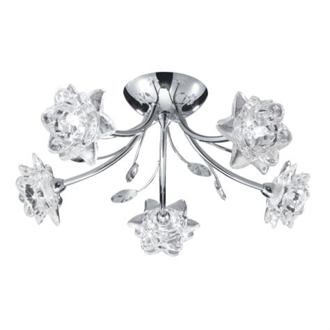 Searchlight Bellis 5Lt Ceiling Semi Flush Chrome Clear Flower Glass