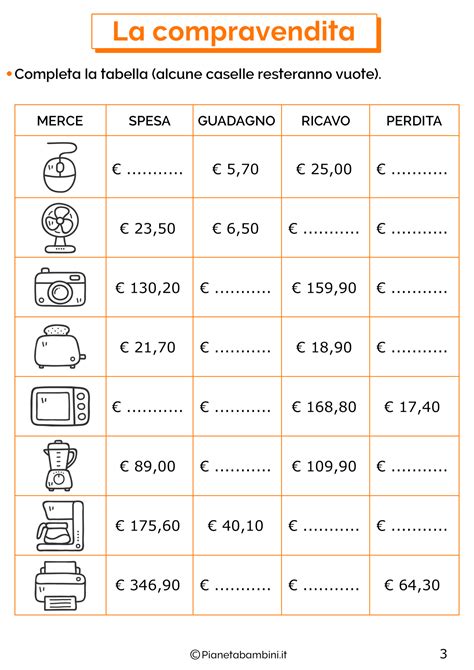 La Compravendita Esercizi Per La Scuola Primaria PianetaBambini It