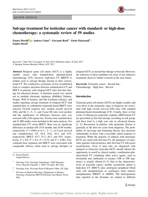 Salvage Treatment For Testicular Cancer With Standard Or High Dose