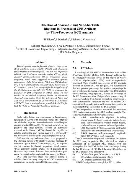 (PDF) Detection of Shockable and Non-Shockable Rhythms in Presence of CPR Artifacts by Time ...