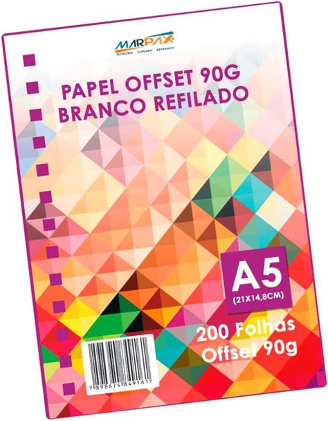 Papel Offset A5 90g Branco Liso Marpax 200 Folhas Amazon Br