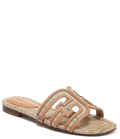 Sam Edelman Bay Multi Leather And Raffia Double E Logo Slide Sandals