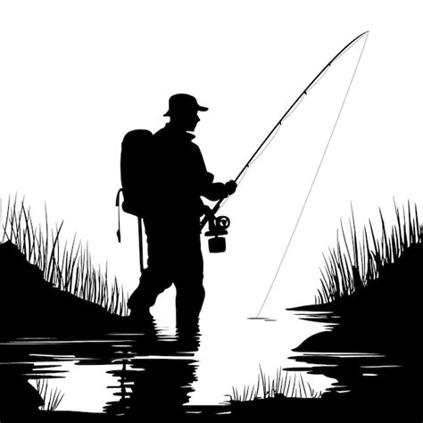 Illustration de silhouette de pêcheur à la mouche dessinée à la main