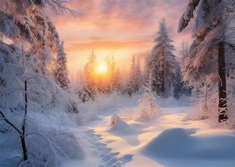 Sunrise White Snow Forest Background, Forest Background, Snow, Sunrise Background Background ...