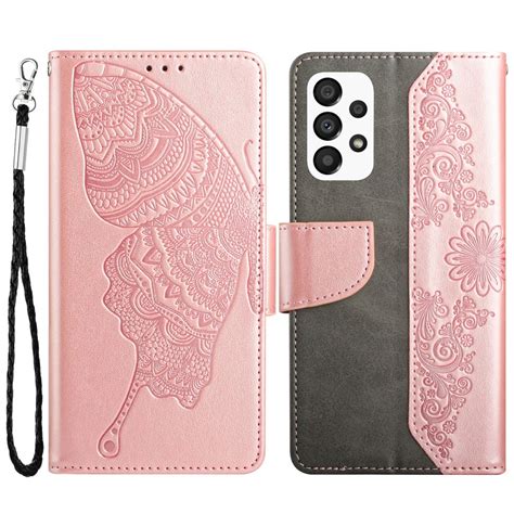 Butterfly Flower Imprinted Plånboksfodral Galaxy A13 4G Rose Gold