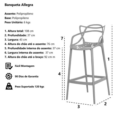 Banqueta Allegra Nude Polipropileno Cozinha Bar Bistr Bancada