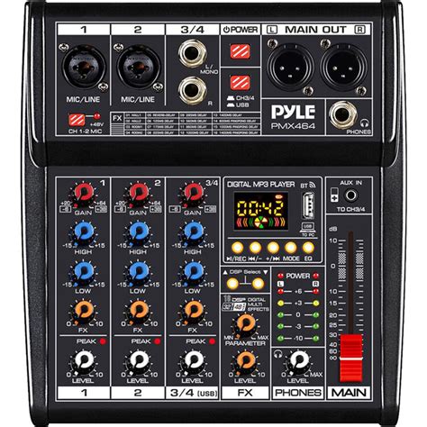 Pyle Pro PMX464 4 Channel Audio Mixer With Built In FX And