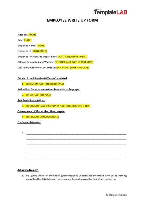 Employee Write Up Form Free Printable