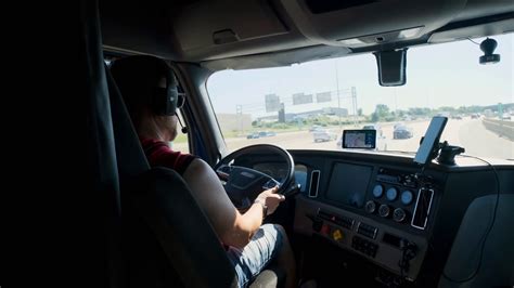 Truck Driver Rides To Destination In Cargo Stock Footage SBV-347305609 ...