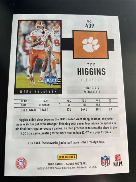 2020 Score Rookies 439 Tee Higgins RC For Sale Online EBay