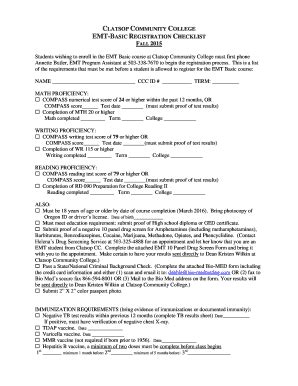 Fillable Online Clatsopcc EMTBASIC REGISTRATION CHECKLIST Fax Email