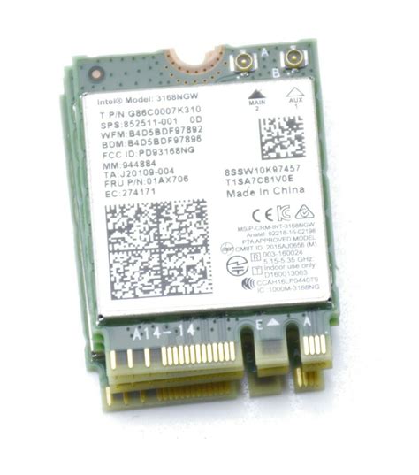 Intel Dual Band Wireless Ac 3168 3168ngw Bt Ngff 01ax706 852511 001 863934 855