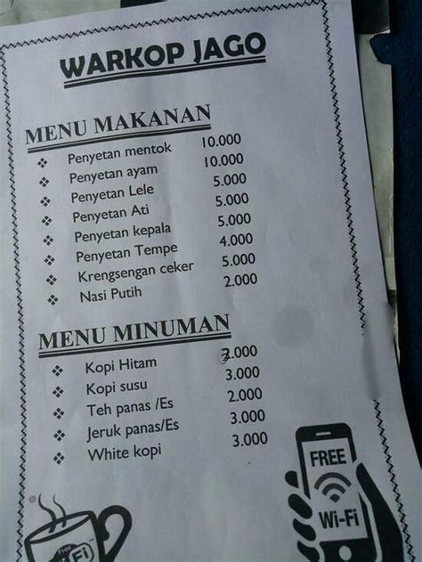 Menu At Warkop Jago Warujayeng