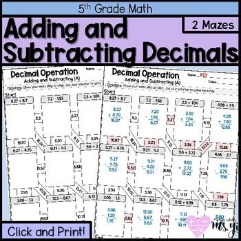 Adding And Subtracting Decimals Maze By Math With Ms Yi Tpt