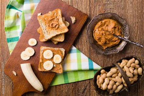 sandwich with peanut butter and banana Stock Photo | Adobe Stock