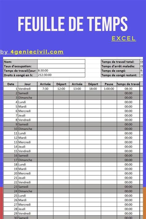 Feuille de pointage excel Exemple de modèle à télécharger