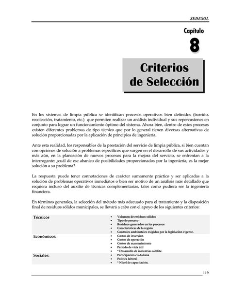 8 Criterios De Selección 8 Criterios De Selección