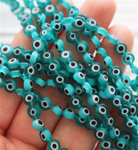 Pc Mm Teal Evil Eye Beads Flat Glass Beads Lamp Work Beads