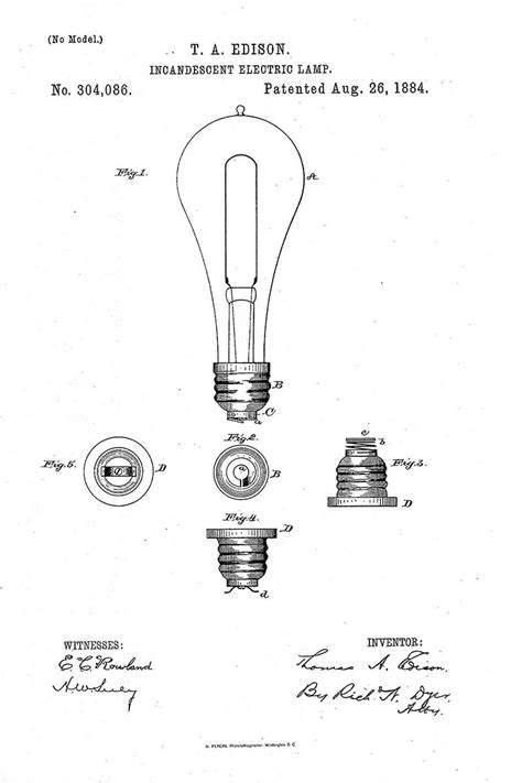 Orignal Patent Art For The Edison Light Bulb This And Many More Cool