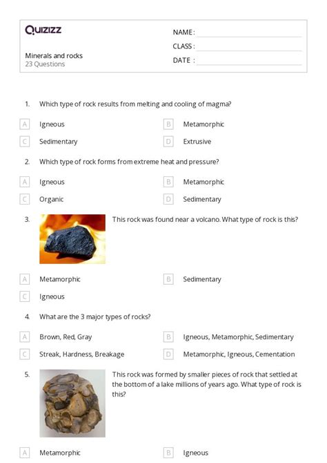 50 Minerals And Rocks Worksheets For 4th Grade On Quizizz Free