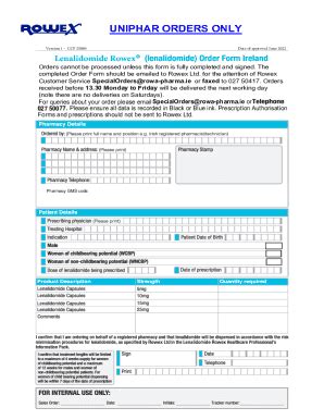 Fillable Online Lenalidomide Rowex Order Form V5 Fax Email Print