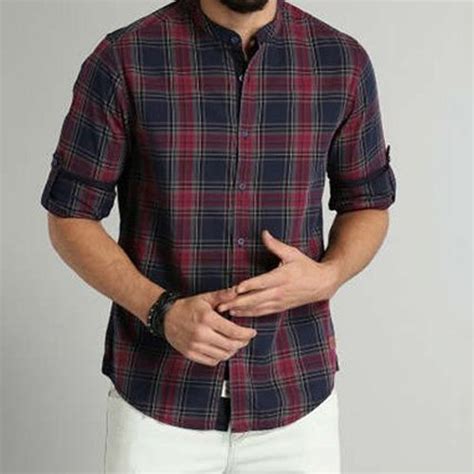 Checks Collar Neck Mens Cotton Check Shirt Machine Wash And Handwash