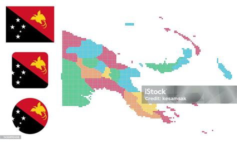 Peta Papua Nugini Dan Ilustrasi Vektor Simbol Ikon Datar Bendera