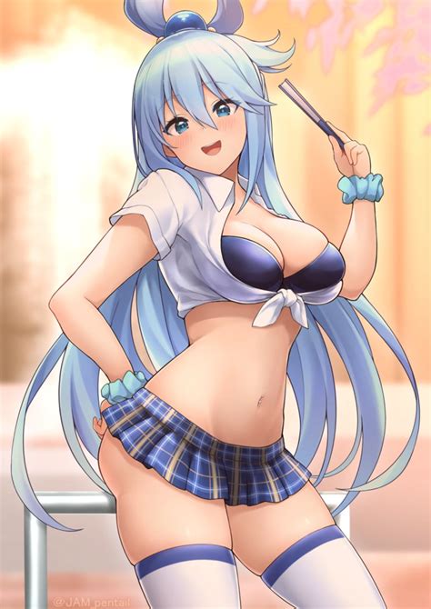 Rule 34 1girls Aqua Konosuba Blue Eyes Blue Hair Blush Bra Breasts Female Female Only Jam