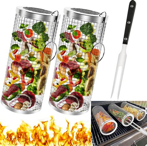 Amazon GoGrillos Grill Basket 2 Pack Stainless Steel Rolling