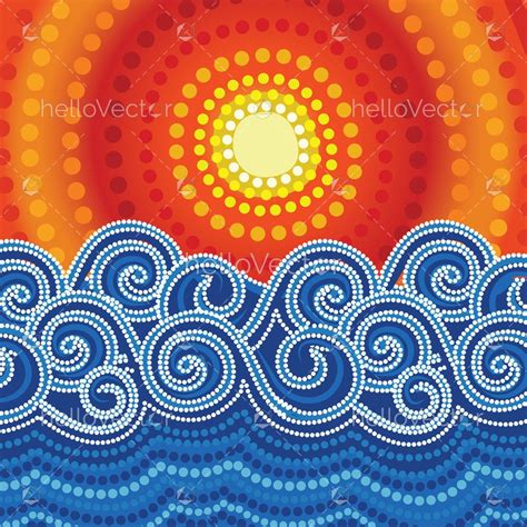 Aboriginal dot artwork with water waves - Download Graphics & Vectors