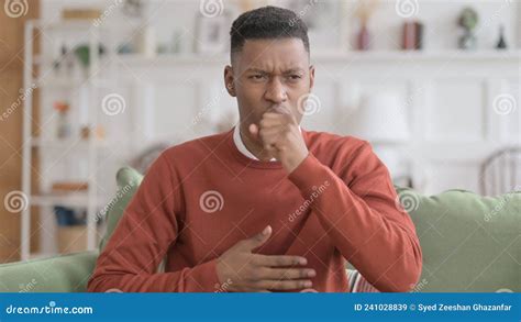 Portrait Of Sick African Man Coughing Stock Image Image Of Sitting