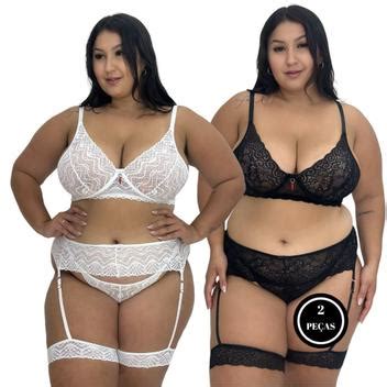 Kit Conjunto Lingerie Plus Size Sutiã sem Bojo e Perneira Sensual KIT AMÉLIA PRETO E