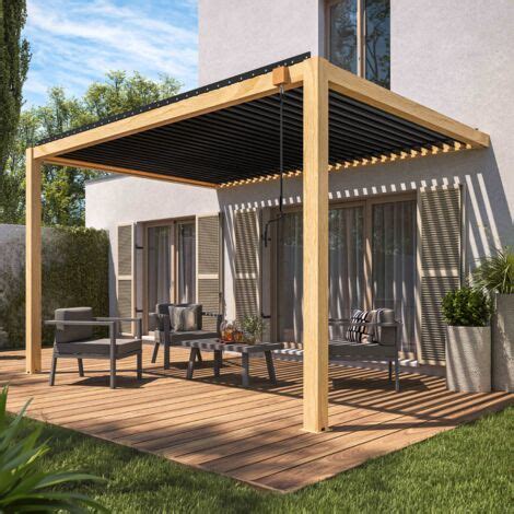 Pergola Bioclimatica Addossata X M Con Decoro Legno