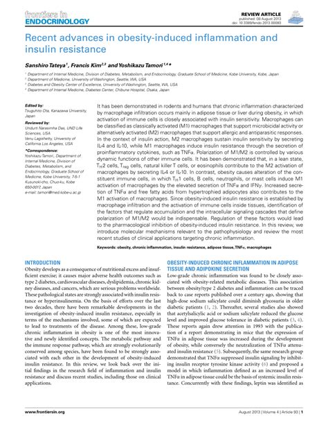 Pdf Recent Advances In Obesity Induced Inflammation And Insulin