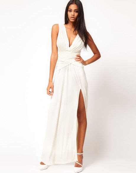 Collection Grecian Maxi Dress With Thigh Split In White Cream Lyst Asos