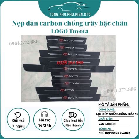 Nẹp dán Carbon chống trầy Bậc Cửa nẹp chân trầy cốp xe Logo TOYOTA