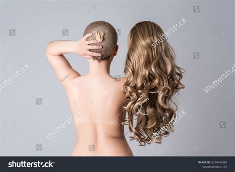 Topless Woman Curly Blonde Wig On Stock Photo 2159743567 Shutterstock