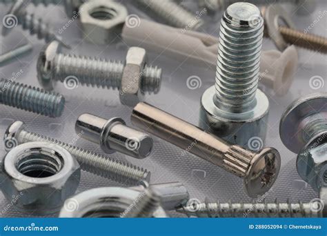 Many Different Fasteners on Plastic Surface, Closeup Stock Photo ...