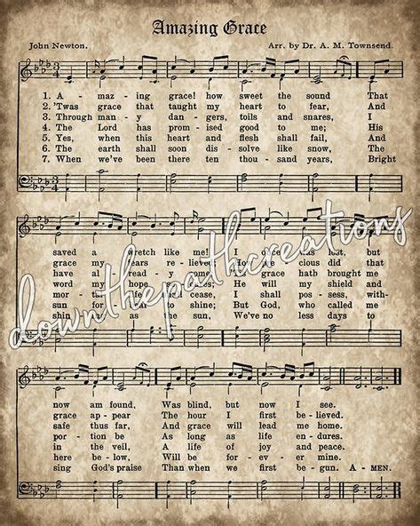 Old Hymn Print Set Of 5 Printable Vintage Sheet Music Amazing Grace