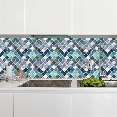 Teal Arabesque Peel And Stick Tile For Kitchen Backsplashdecorative