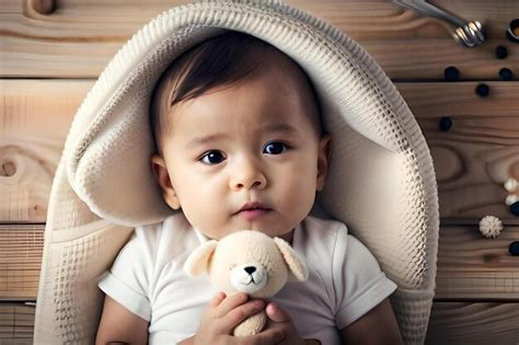 Premium Photo A Baby Is Holding A Teddy Bear And Wearing A Hat