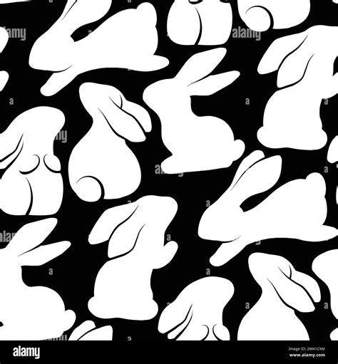 Vector Monochrome Seamless Pattern With Rabbits In Various Poses