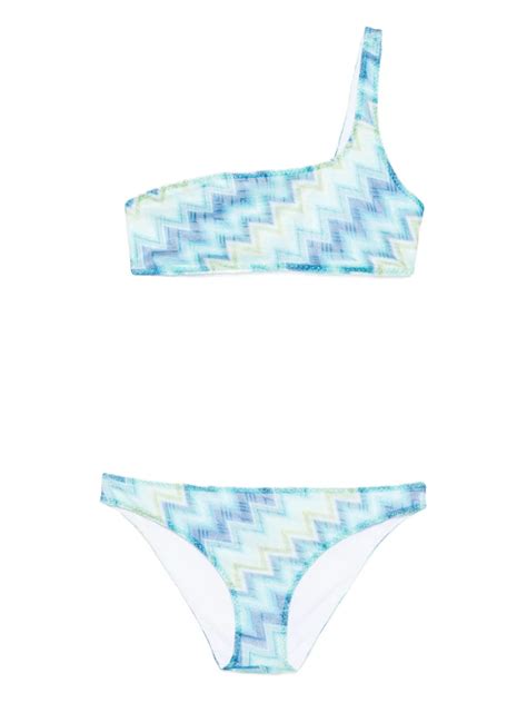 Missoni One Shoulder Bikini Set Blue Farfetch Uk