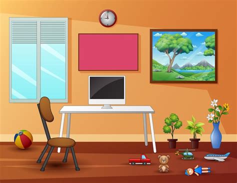 premium vector home office desk  childrens toys scattered