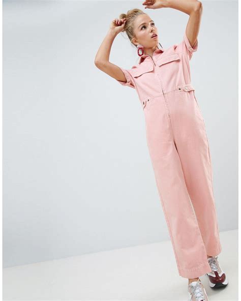 ASOS Denim Boilersuit In Pink Lyst