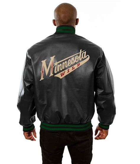 Bomber Varsity Black Minnesota Wild Leather Jacket - Jackets Expert